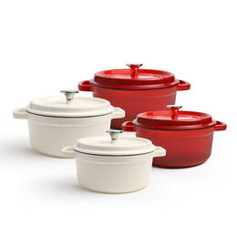 Nồi Gang 2 Tay Cầm Có Nắp, Đường Kính (22cm, 24cm) - 2 Màu (Đỏ, Trắng) - CIC2205, CIC2405